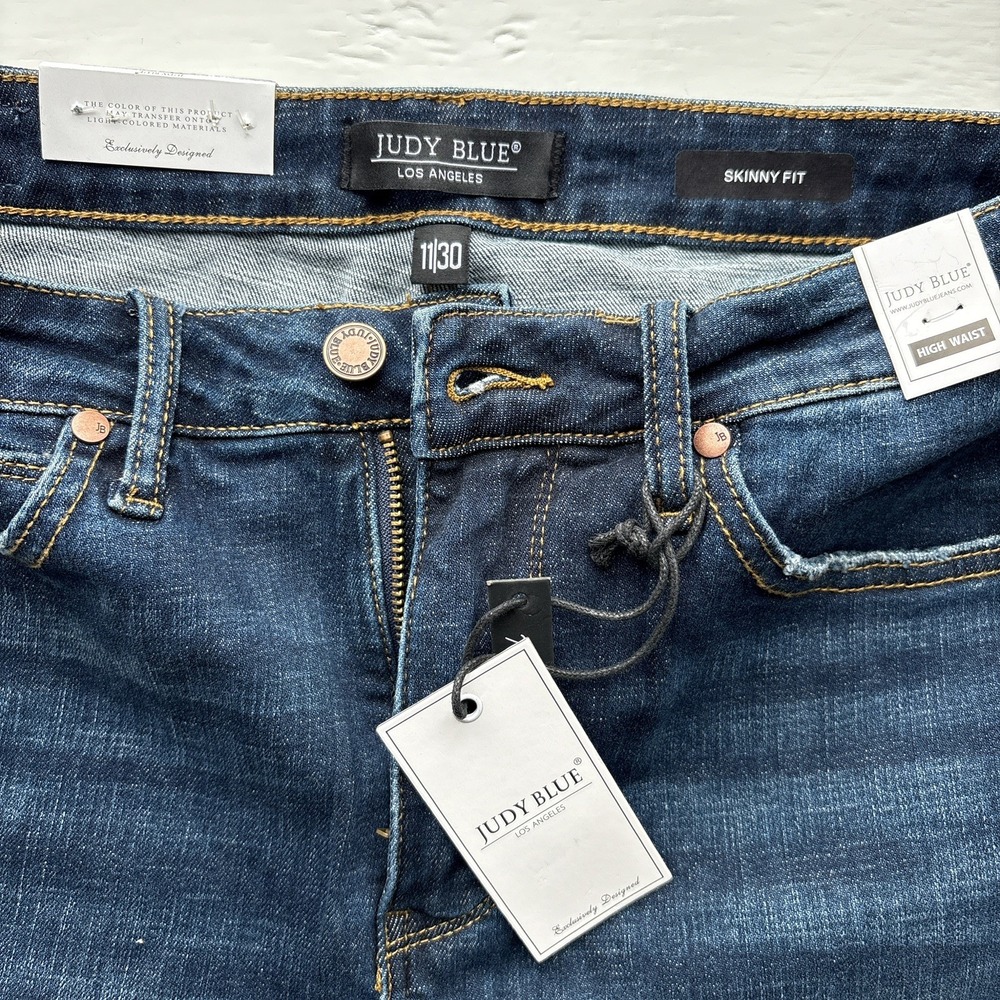 Judy Blue Womens Jeans 11/30 Dark Wash Blue High Rise Skinny Fit‎ Raw Hem NWT - Picture 5 of 15